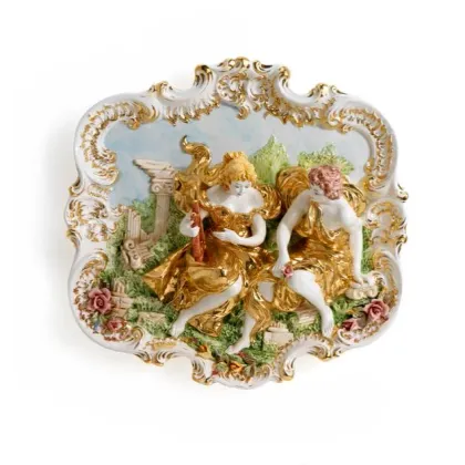 Picture Decorative Greco-Roman panel in Baroque style depicting figures with a lyre – Ceramiche ML