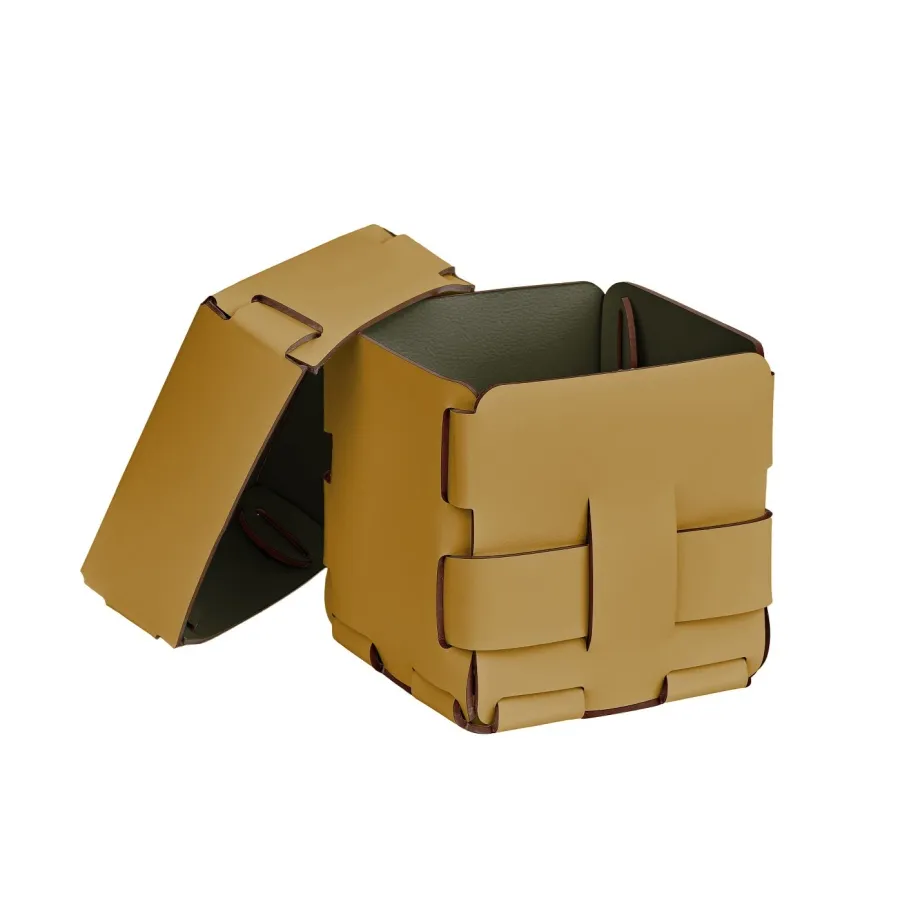 obrazek 2 Ekskluzywny mały koszyk Bottega 12x12xH13 cm w kolorze musztardowym