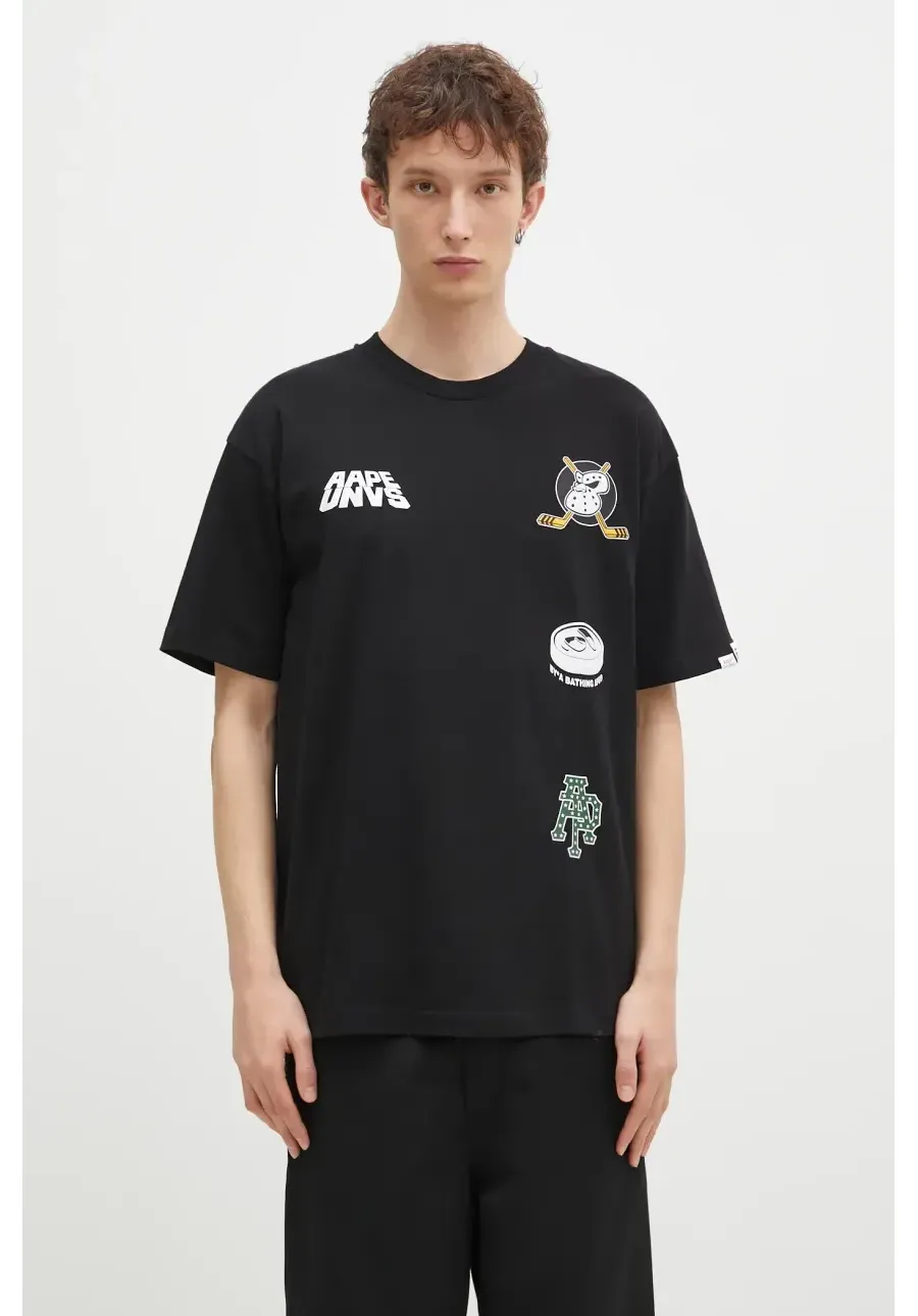 obrazek 1 AAPE t-shirt bawełniany Theme Main męski kolor czarny z nadrukiem AAPTEM1550XXN