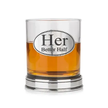 Zdjęcie Sygnowana szklanka do whisky „Jej lepsza połowa” w kolorze miedzi - prezent na wyjątkową okazję
