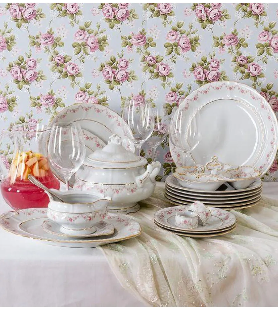 obrazek 4 Elegancka 25-częściowa zastawa obiadowa z porcelany zdobiona girlandami z róż - Leander