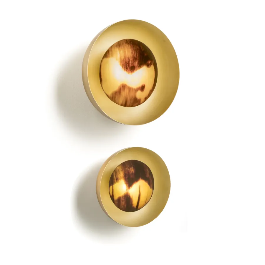 obrazek 1 Ekskluzywny włoski kinkiet ścienny z błyszczącego rogu i satynowego mosiądzu - Arcahorn