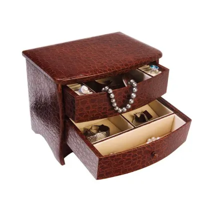 Zdjęcie Skórzana szkatuła na biżuterię z dwiema szufladkami