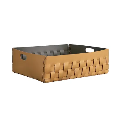 Zdjęcie Płaski kosz Bottega 60x50xH20 cm ze skóry w kolorze musztardowym