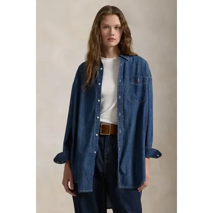 Zdjęcie Polo Ralph Lauren koszula jeansowa damska kolor niebieski relaxed z kołnierzykiem klasycznym 211959035