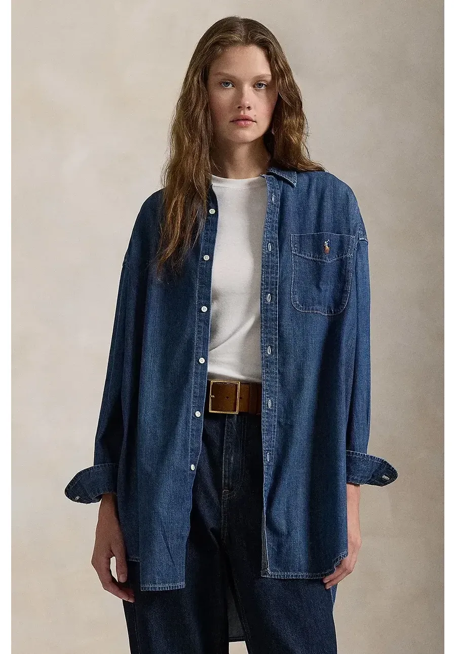 obrazek 1 Polo Ralph Lauren koszula jeansowa damska kolor niebieski relaxed z kołnierzykiem klasycznym 211959035