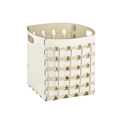 Zdjęcie Biały stylowy kosz Geometria Rotonda 35x35xH40 cm z okrągłym splotem