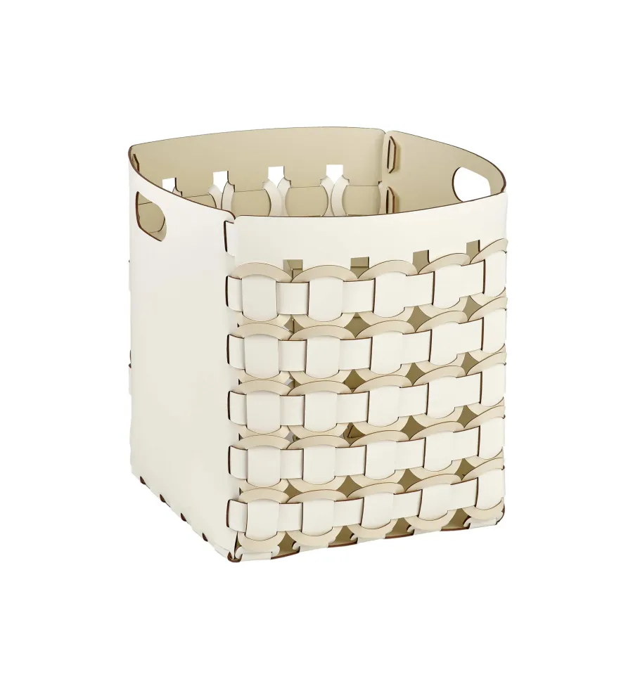 obrazek 1 Biały stylowy kosz Geometria Rotonda 35x35xH40 cm z okrągłym splotem