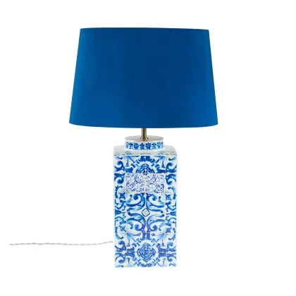 Zdjęcie Klasyczna niebieska lampa biurkowa z kolekcji Lisbon Tiles z podstawą inspirowaną miastem Lizboną - Vista Alegre