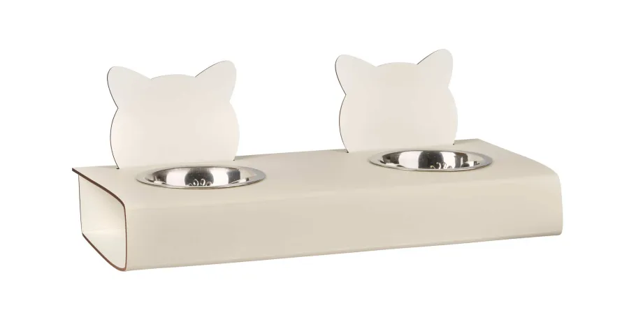 obrazek 1 Niepowtarzalny zestaw dwóch misek dla kota 40x16xH6 cm w kolorze waniliowym