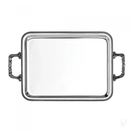 Zdjęcie Duża prostokątna srebrna taca Impero 43×34 cm z rączkami - Zaramella Argenti