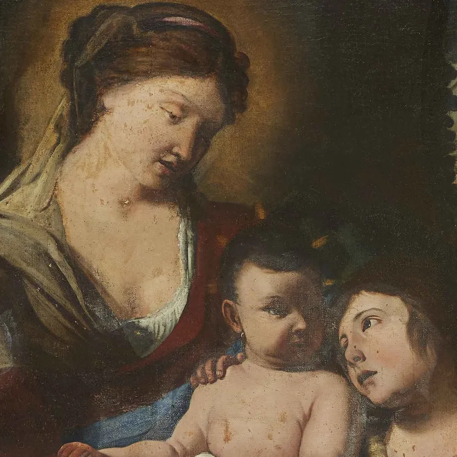 obrazek 3 Zjawiskowy antyczny obraz z XVII wieku Madonna z Dzieciątkiem i św. Janem Chrzcicielem