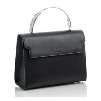 Picture Stylish black flap bag made of leather and silver – Pampaloni