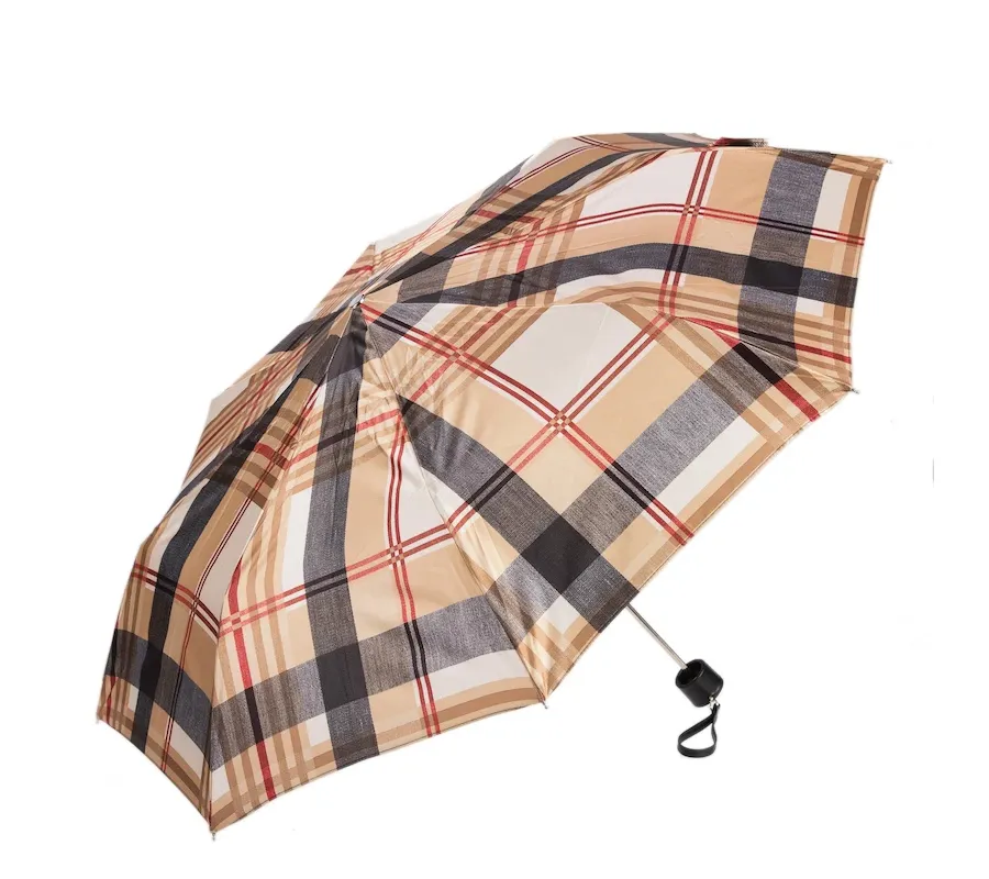obrazek 6 Klasyczny brązowy parasol damski zdobiony w kratę - Pasotti