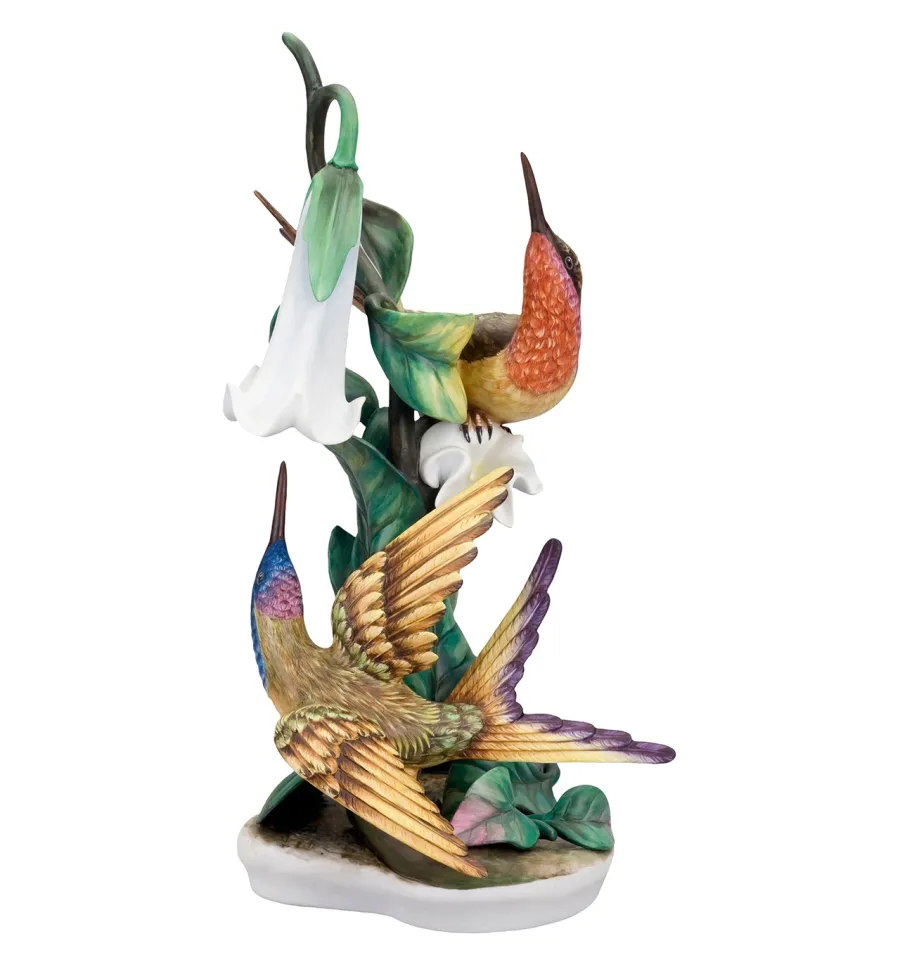 obrazek 1 Porcelanowa rzeźba kolibrów z kwiatem z kolekcji Pássaros - Vista Alegre