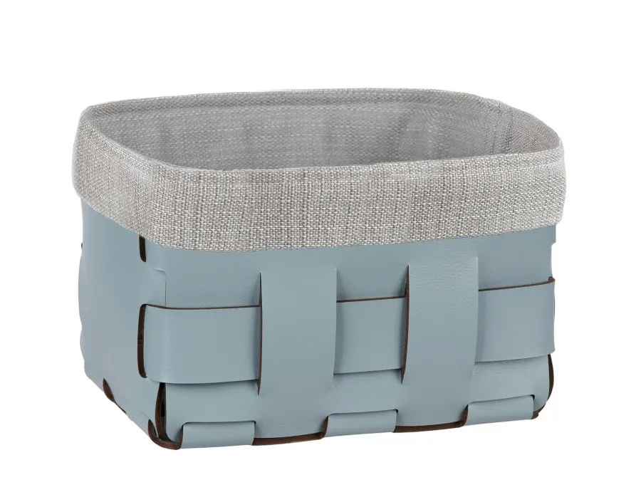 obrazek 4 Stylowy jasnobłękitny koszyk Bottega 12x19xH13 cm z plecionymi bokami
