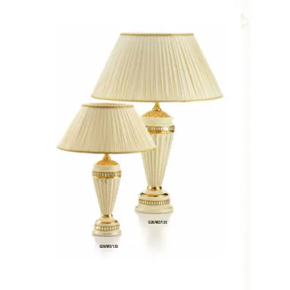 Zdjęcie Ceramiczna beżowo-złota lampa z plisowanym abażurem Ceramiche Stella
