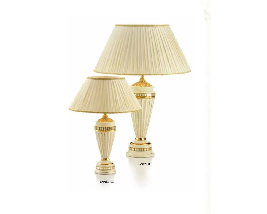 obrazek 1 Ceramiczna beżowo-złota lampa z plisowanym abażurem Ceramiche Stella