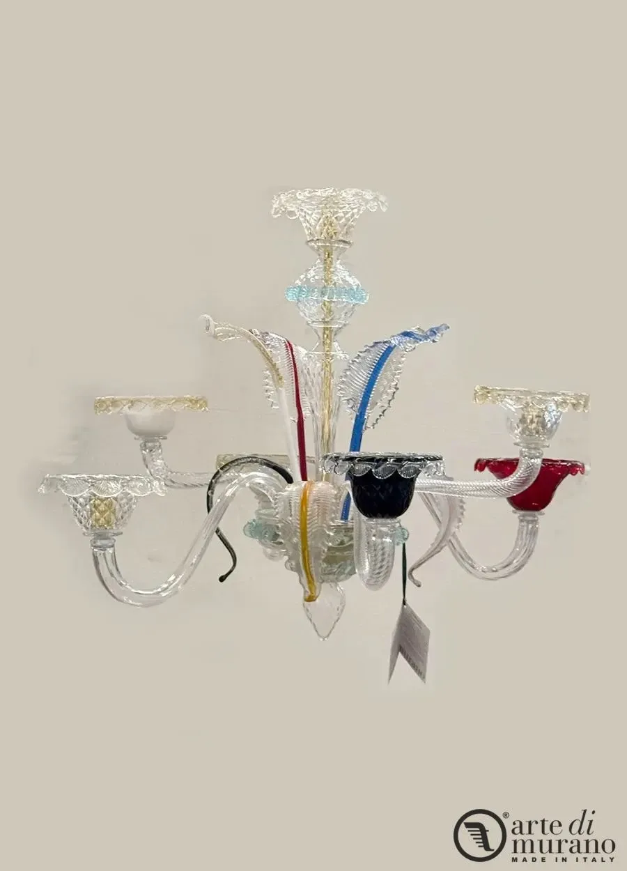 obrazek 1 Żyrandol wenecki z 6 światłami, wykonany z oryginalnego szkła Murano