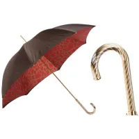Zdjęcie Stylowy brązowy parasol damski zdobiony czerwonym wzorem skóry żyrafy - Pasotti