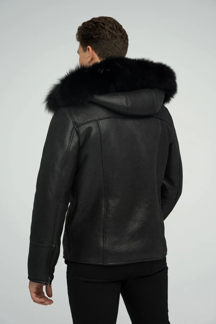 obrazek 3 Elegancka męska kurtka z owczej skóry oraz kapturem z futra lisa lub jenota