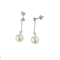 Picture Pearl earrings and pendant with zircons with a diameter of 9 mm