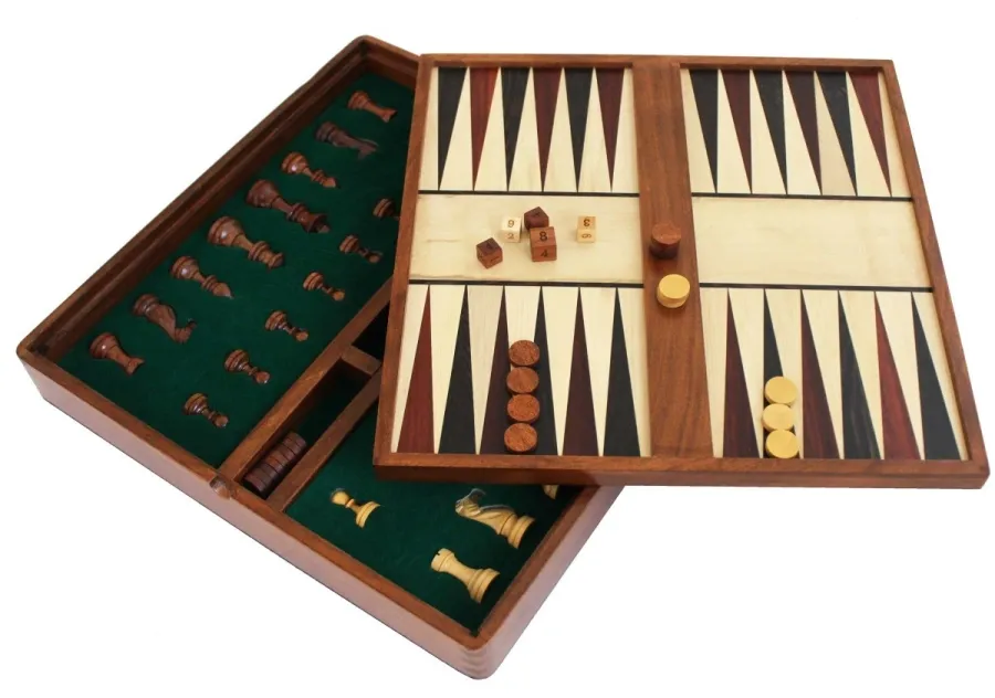 obrazek 2 Włoski komplet gier planszowych z drewna - szachy, warcaby i backgammon