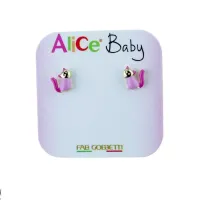 Picture Pink cat earrings with enamel, diameter 7mm.
