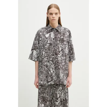 Zdjęcie Marcelo Burlon koszula bawełniana Aop Mech Bowling Shirt Dark Grey Medium męska kolor szary relaxed z kołnierzykiem klasycznym CMGG002S25FAB0010706