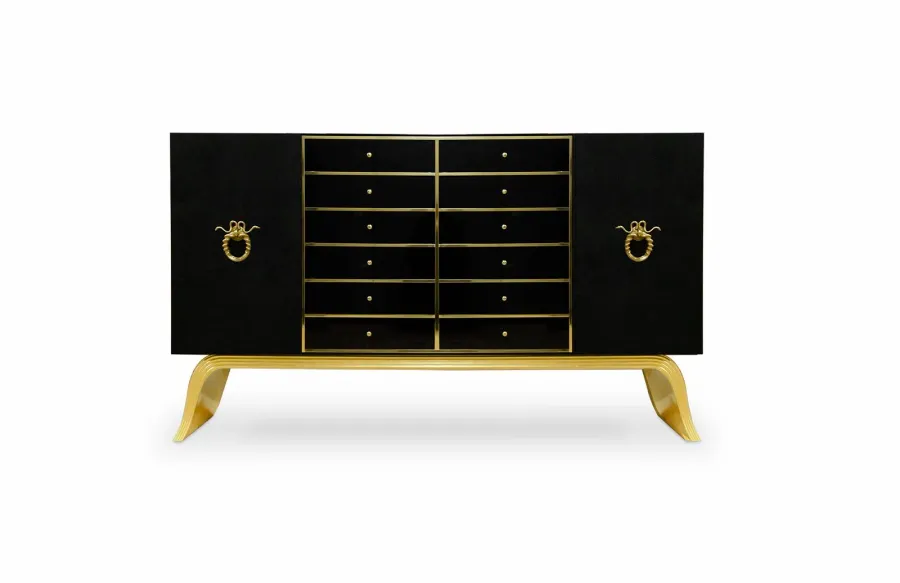 picture 2 Unusual and modern chest of drawers finished with leather and gold