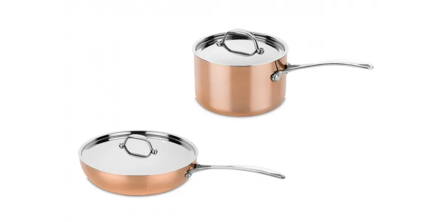 obrazek 1 Luksusowy włoski zestaw – rondel z patelnią wykonany z miedzi i stali nierdzewnej