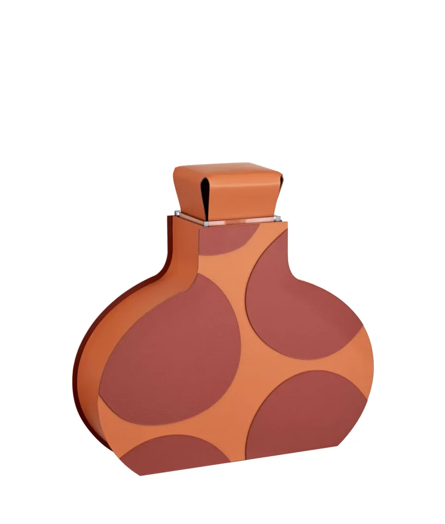 obrazek 2 Piękny wazon Otto 9x37xH38 cm wykonany ze skóry w kolorze koniakowym i bordowym