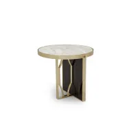 Picture Italian classic small table with metal frame, Calacatta Gold marble top and Macassar ebony wooden panel - Bianchini