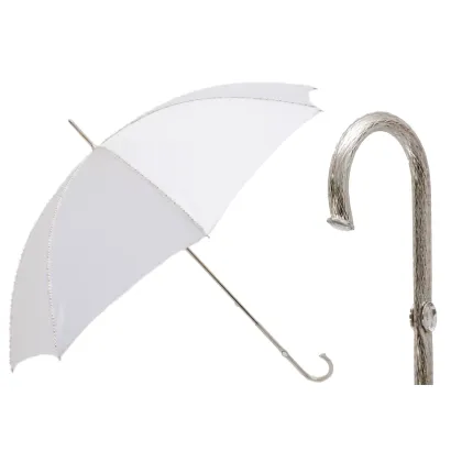 Zdjęcie Stylowy biały weselny parasol damski z białymi perłami – Pasotti
