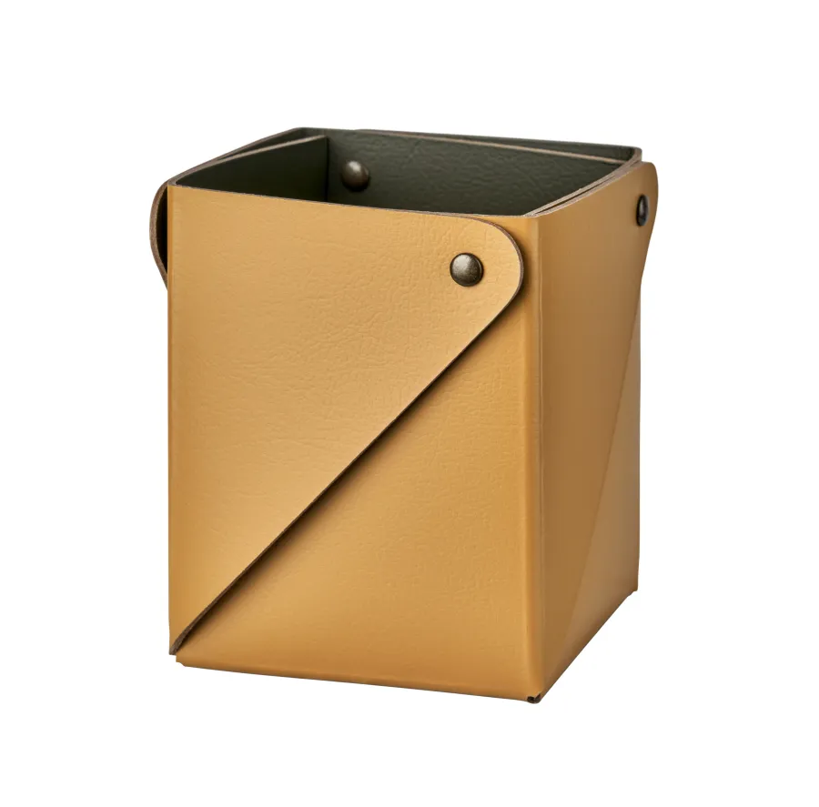 obrazek 1 Oryginalne pudełko Miu 7x7xH8 cm ze skóry w kolorze musztardowym