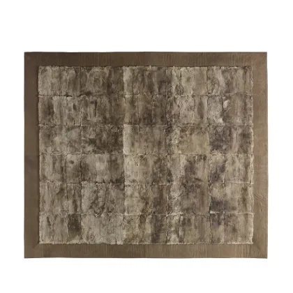 Picture Clay colored rug - leather edge, rex rabbit fur interior - Ulivi Salotti