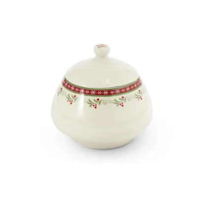 Zdjęcie Piękna stylowa cukiernica z porcelany zdobiona delikatnym świątecznym motywem – Leander