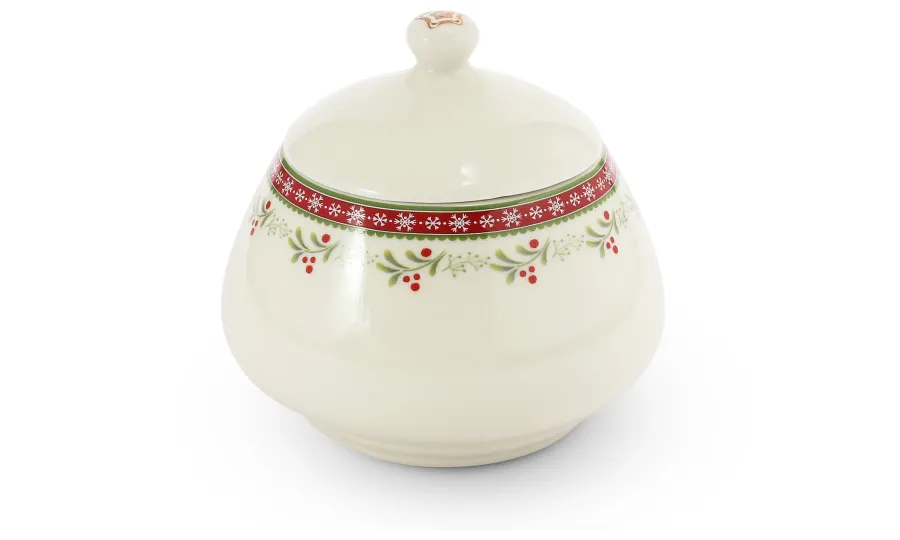 obrazek 1 Piękna stylowa cukiernica z porcelany zdobiona delikatnym świątecznym motywem – Leander