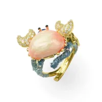 Zdjęcie Srebrny pierścionek pozłacany 18-karatowym złotem białe cyrkonie różowy i niebieski lakier do paznokci z masy perłowej