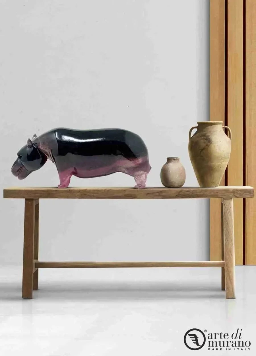 obrazek 1 Przepiękny ciemnoróżowy hipopotam, który wpada w przezroczysty róż - szkło Murano