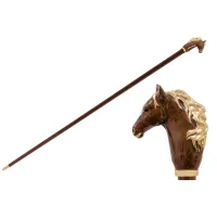 Picture Original black walking stick with a handle in the shape of a horse's head - Pasotti