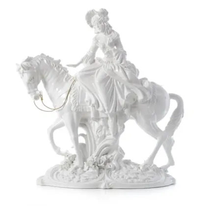Zdjęcie Stylowa figura ceramiczna w stylu barokowym damy jadącej na koniu - Ceramiche ML