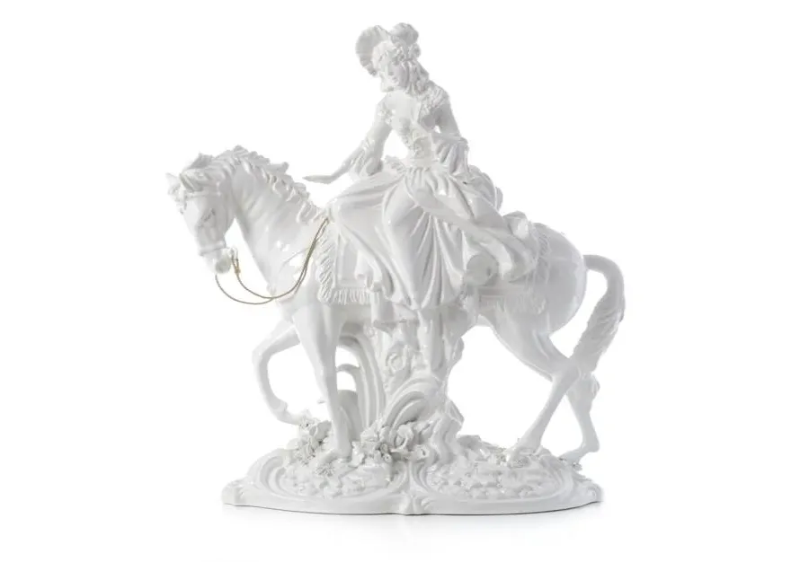 picture 1 A stylish ceramic figure in the Baroque style of a lady riding a horse - Ceramiche ML