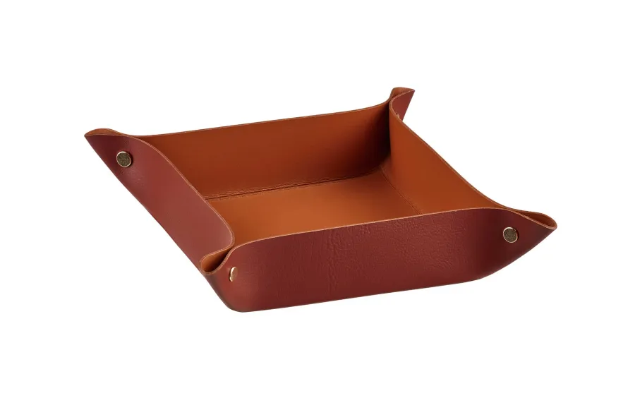 picture 1 Burgundy tray, dimensions 14x14xH5 cm, made of natural leather