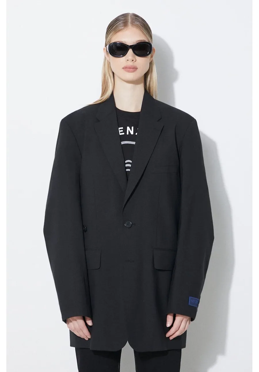 obrazek 1 Kenzo marynarka wełniana Solid Kimono Blazer kolor czarny jednorzędowa gładka FE52VE2469RB.99