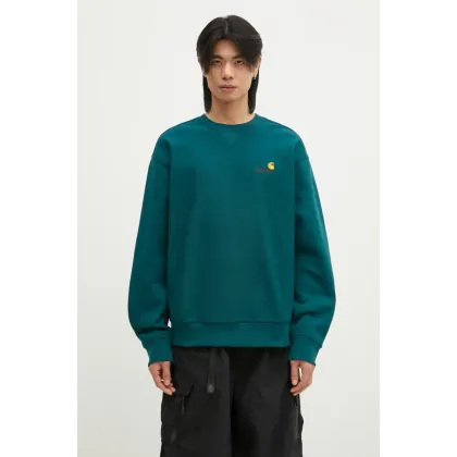Zdjęcie Carhartt WIP bluza American Script Sweat męska kolor turkusowy z aplikacją I025475.2M1XX
