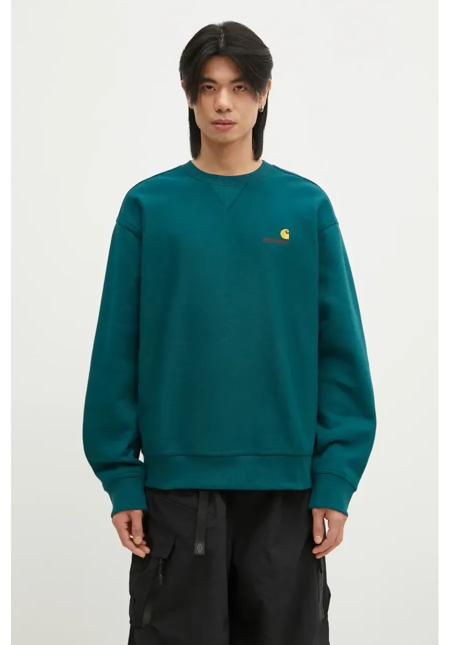 obrazek 1 Carhartt WIP bluza American Script Sweat męska kolor turkusowy z aplikacją I025475.2M1XX