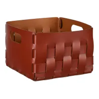 Zdjęcie Bordowy skórzany kosz Bottega 25x25xH20 cm