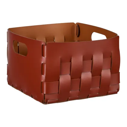 Zdjęcie Bordowy skórzany kosz Bottega 25x25xH20 cm
