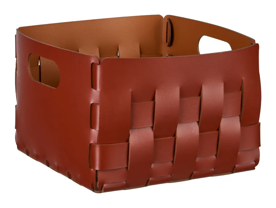 obrazek 1 Bordowy skórzany kosz Bottega 25x25xH20 cm